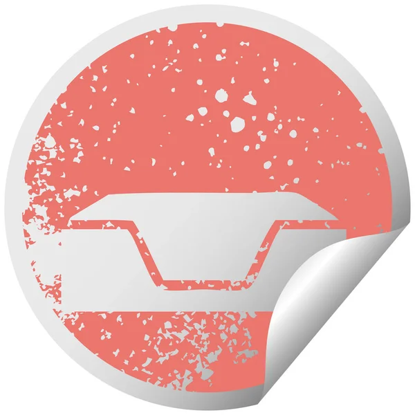 Distressed circular peeling sticker symbol empty in tray — Stock Vector