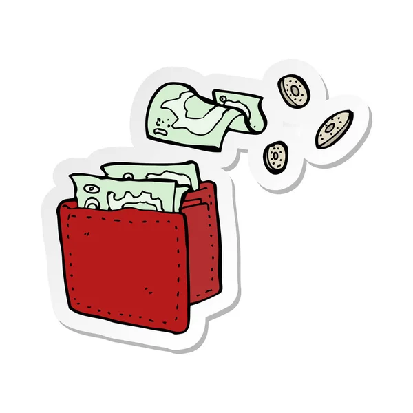 Pegatina Una Billetera Dibujos Animados Derramando Dinero — Archivo Imágenes Vectoriales