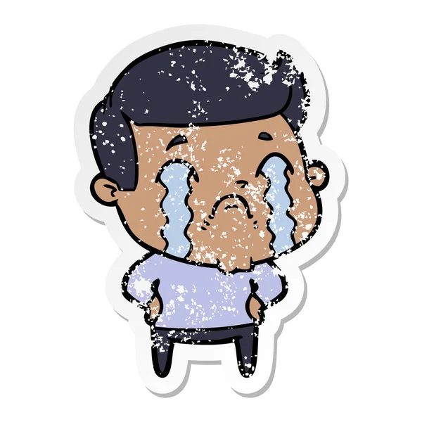 Autocollant affligé d'un homme de bande dessinée pleurer — Image vectorielle
