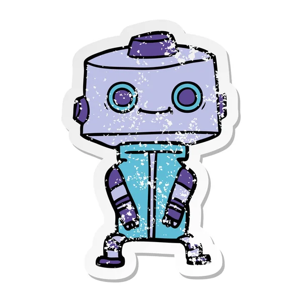 Verontruste sticker van een cartoon-robot — Stockvector