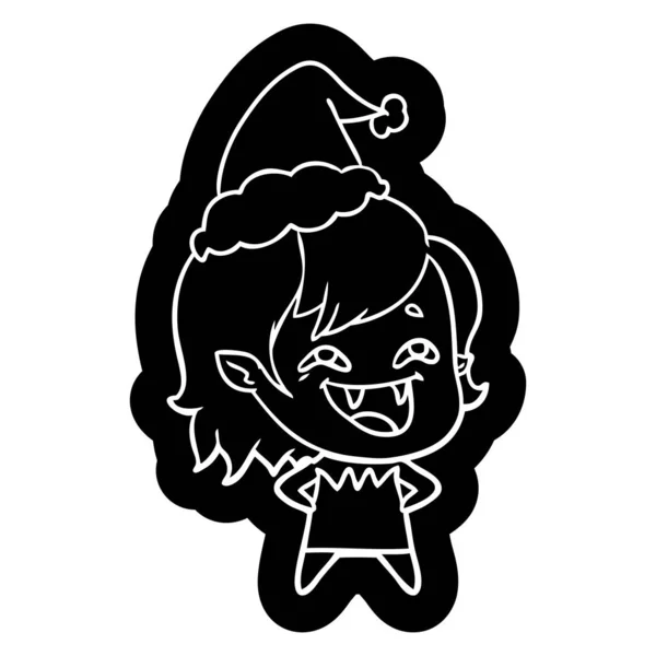 Quirky Cartoon Icon Laughing Vampire Girl Wearing Santa Hat — Stock Vector