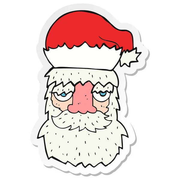 Sticker of a cartoon tired santa claus face — Stock Vector