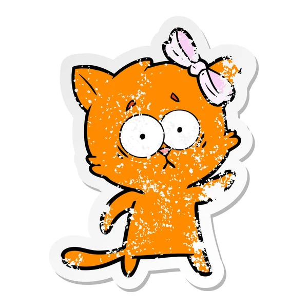 Verontruste sticker van een cartoon kat — Stockvector