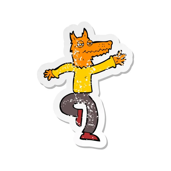 Retro Noodlijdende Sticker Van Een Cartoon Gelukkig Fox Man — Stockvector