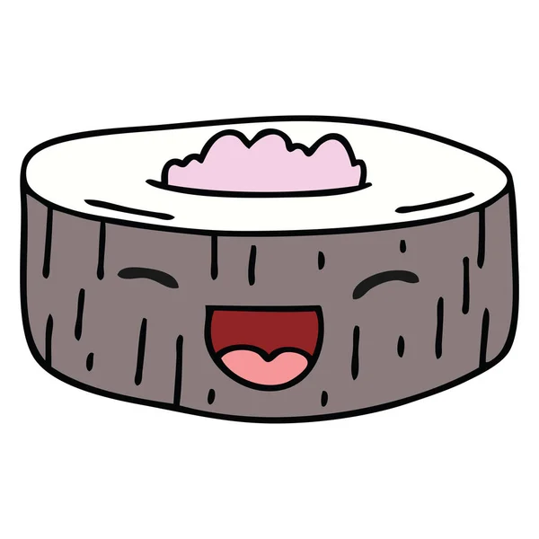 Dessin Animé Original Dessiné Main Sushi Heureux — Image vectorielle