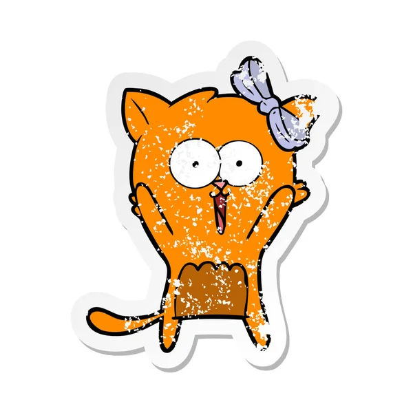 Calcomanía angustiada de un gato de dibujos animados — Vector de stock