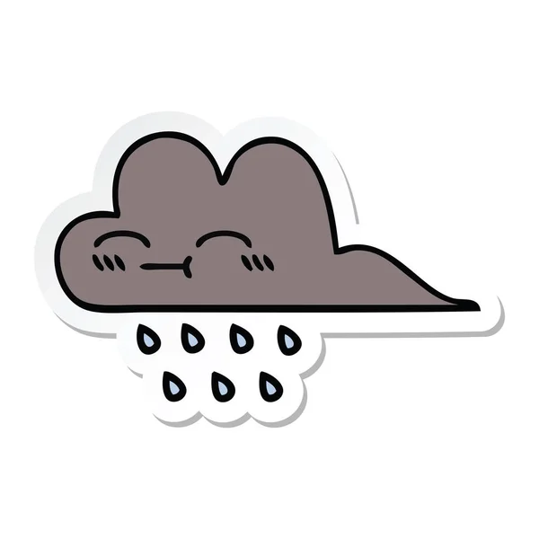 Pegatina de una linda nube de lluvia de tormenta de dibujos animados — Vector de stock