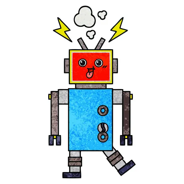 Retro grunge textuur cartoon crazed robot — Stockvector