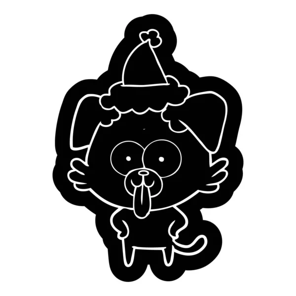 卡通图标的狗与舌头伸出戴圣诞老人的帽子 — 图库矢量图片