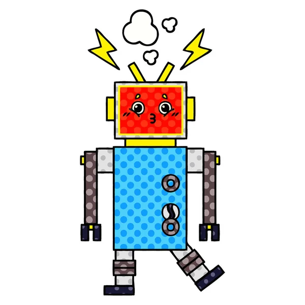 Comic Book Style Cartoon Robot Malfunction — Stock Vector