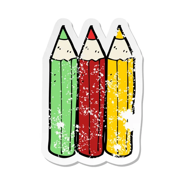 Pegatina retro angustiado de una caricatura para colorear lápices — Vector de stock