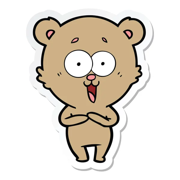 Etiqueta de um ursinho de pelúcia rindo desenhos animados — Vetor de Stock