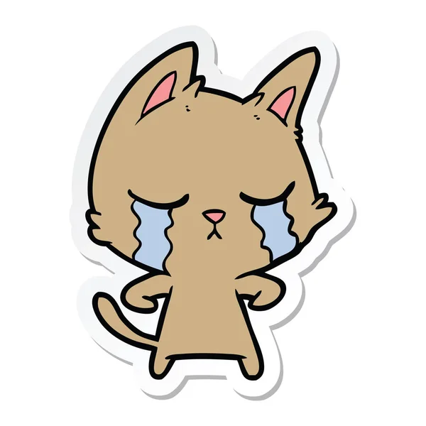 Αυτοκόλλητο από ένα κλάμα γάτα γελοιογραφία — Διανυσματικό Αρχείο