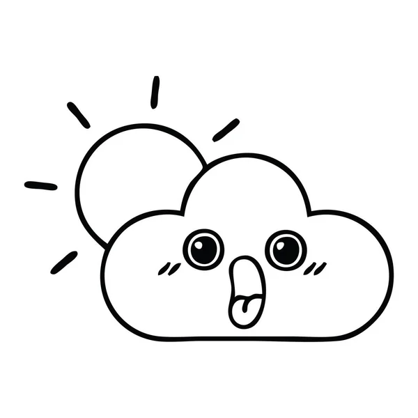 Line Drawing Cartoon Sun Cloud — Stock Vector