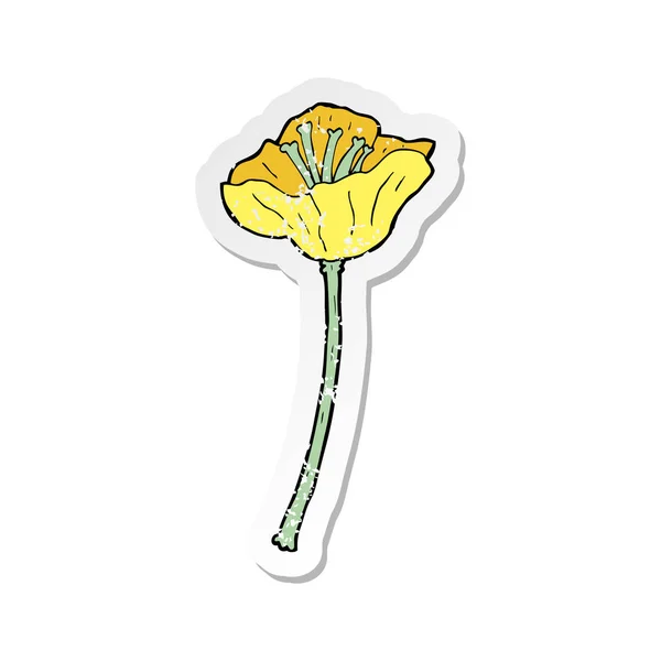 Retro adesivo angosciato di un fiore del fumetto — Vettoriale Stock