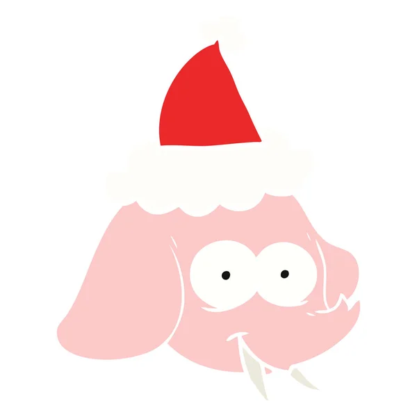 Flachfarbige Illustration eines Elefantengesichts mit Weihnachtsmütze — Stockvektor