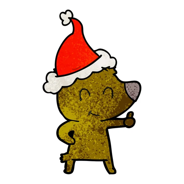 Female bear textured cartoon of a wearing santa hat — Stock Vector