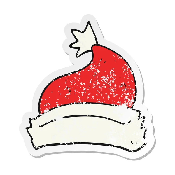 Retro Noodlijdende Sticker Van Een Cartoon Kerstmuts — Stockvector