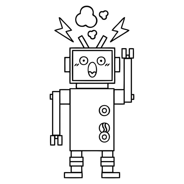 Line drawing cartoon robot — Stock Vector