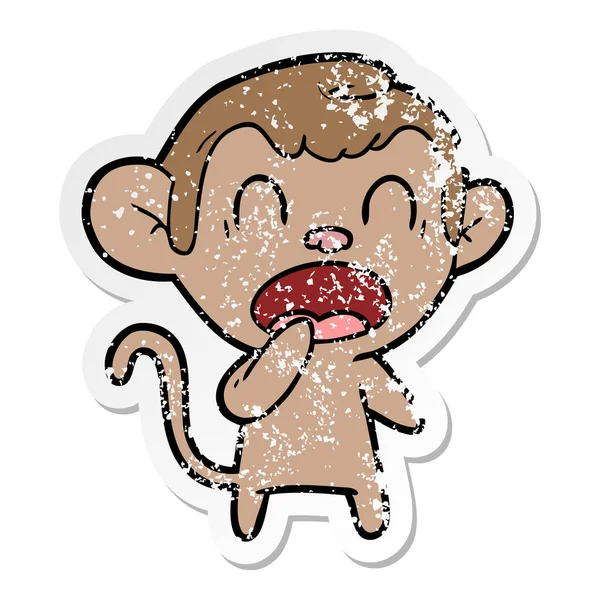 Verontruste sticker van een gapende cartoon-aap — Stockvector