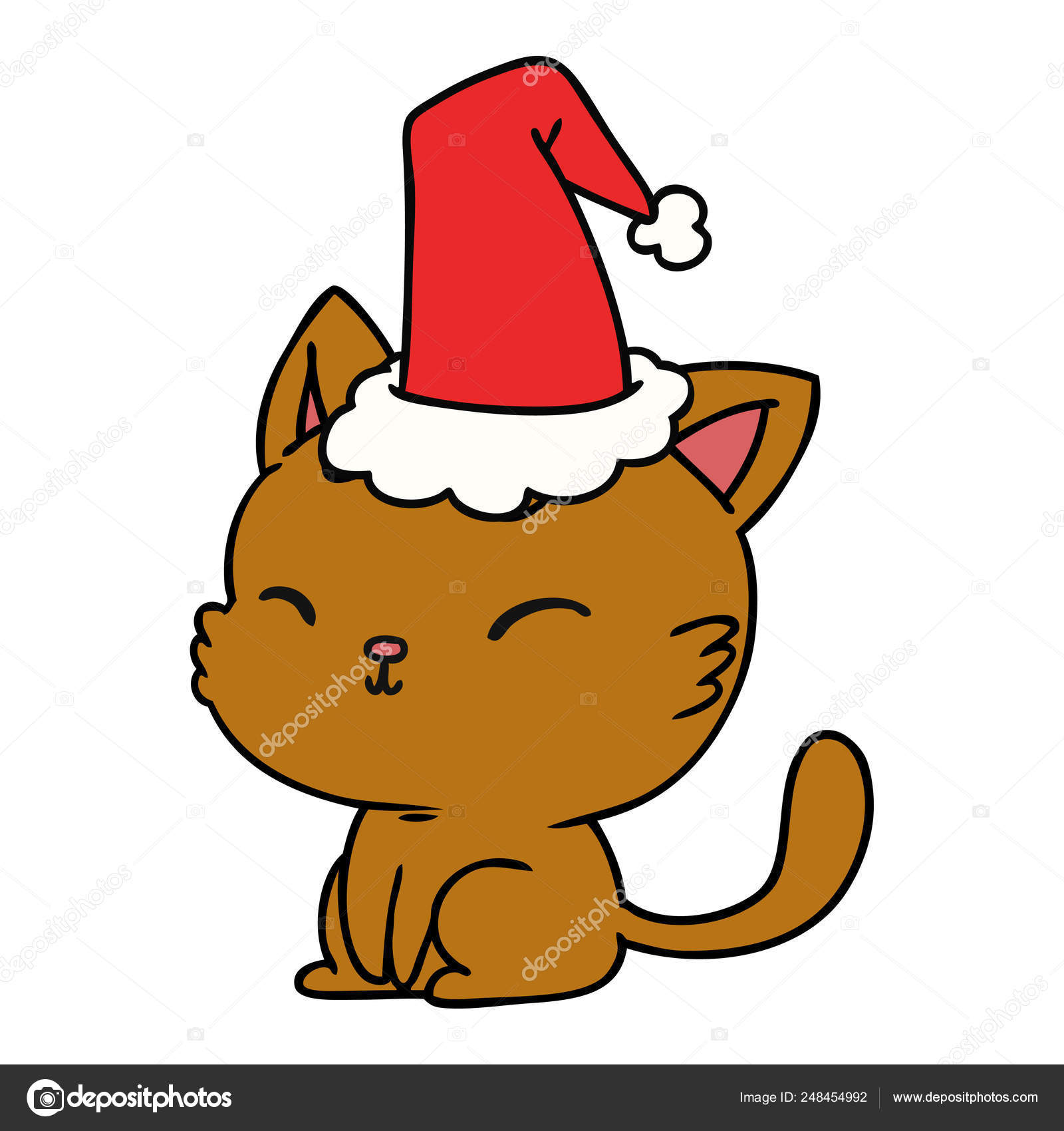 Desenhos animados de Natal de gato kawaii imagem vetorial de