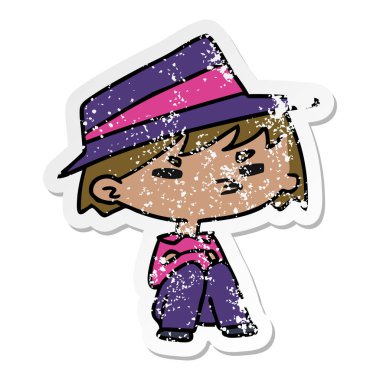 sıkıntılı etiket karikatür kawaii şirin çocuk