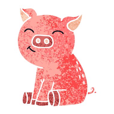 Retro illüstrasyon stil ilginç karikatür domuz