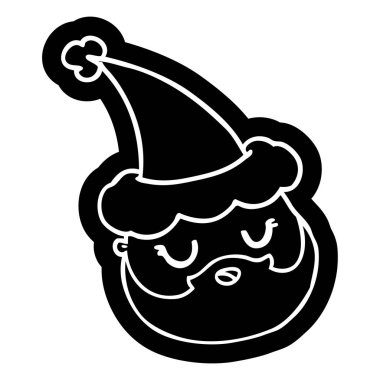 ilginç çizgi film simgesi sakallı Noel Baba şapkası giyen bir erkek yüz