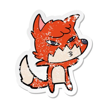 Akıllı karikatür tilki sıkıntılı etiket