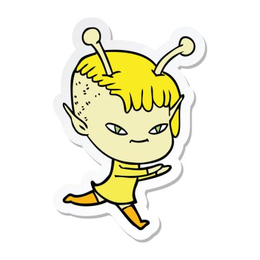 sevimli çizgi uzaylı kız etiketi