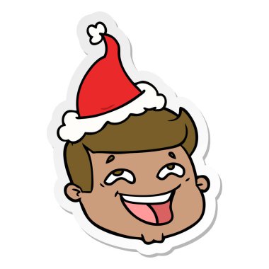 mutlu el etiket karikatür Noel Baba şapkası giyen bir erkek yüz çekilmiş
