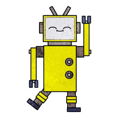 Retro grunge doku karikatür bir robot
