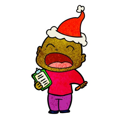 Noel Baba şapkası giyen bir haykırış kel adamın dokulu çizgi film