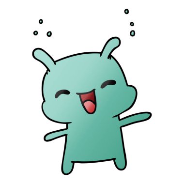 Degrade çizgi film kawaii şirin mutlu uzaylı