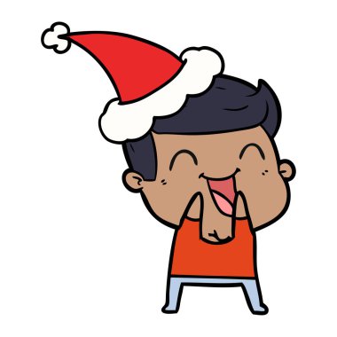 çizgi çizme giyen Noel Baba şapkası gülen bir adam