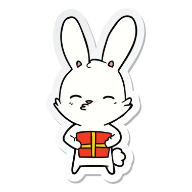 hediye ile bir meraklı bunny çizgi etiket