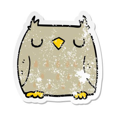 sevimli çizgi baykuş sıkıntılı etiket