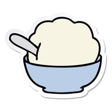 ilginç bir el etiket karikatür dondurma kase çizilmiş