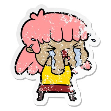 bir çizgi film kadının gözyaşları içinde sıkıntılı etiket