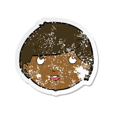 Retro sıkıntılı etiket bir karikatür mutlu yüz