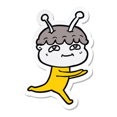 çalışan bir dostu karikatür spaceman etiket