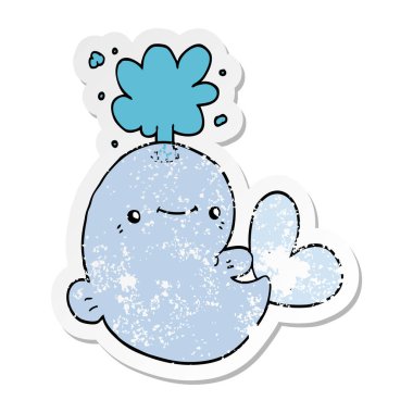 bir çizgi film balinanın su spouting sıkıntılı etiket