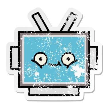 sevimli çizgi robot baş sıkıntılı etiket