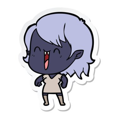 sevimli çizgi mutlu vampir kız etiketi