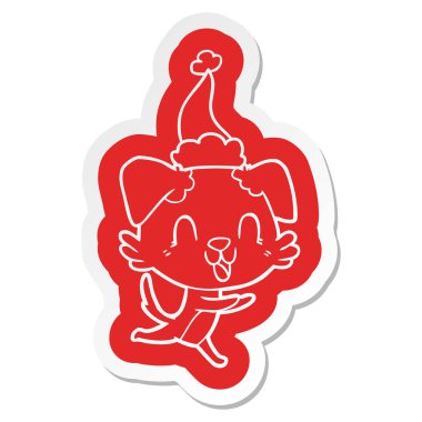 Noel Baba şapkası giyen bir köpek ilginç çizgi film etiketi gülüyor