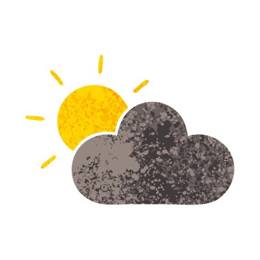 Retro illüstrasyon tarzı çizgi film güneş ve fırtına bulutu