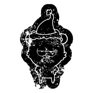 sıkılmış ayı ilginç sıkıntılı simgesi giyen Noel Baba şapkası, çizgi film