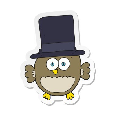 etiket silindir şapkalı bir karikatür baykuş