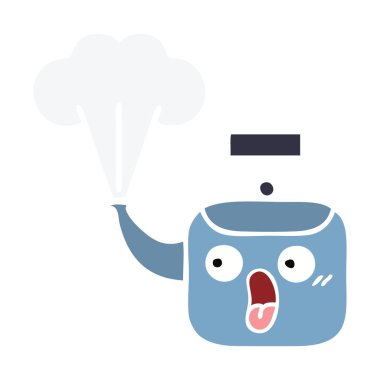 düz renk retro karikatür buharlı su ısıtıcısı