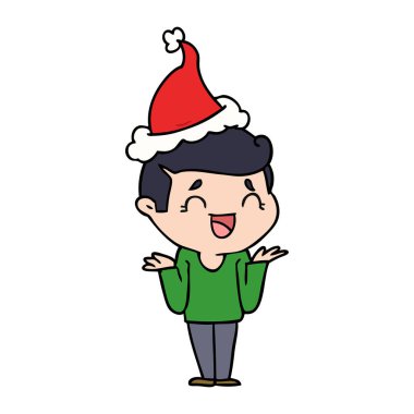 çizim için bir gülen Noel Baba şapkası giyen adam karıştı